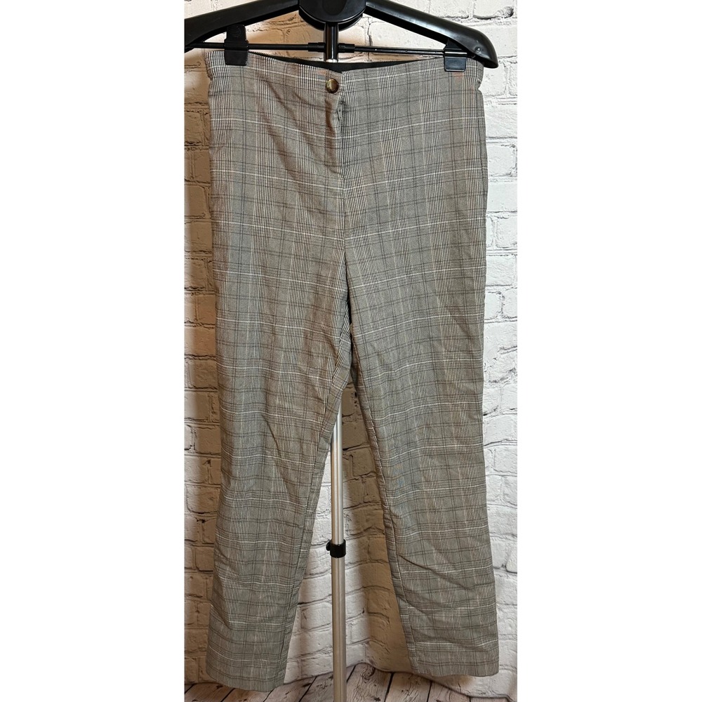 Violets & Roses Grey Glen Plaid Tapered Trousers Size 14/32 High Rise Stretch